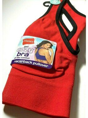 Womens Hanes Cozy Bra Sports Bra 1 Sm RED Razerback Pullover Stretch Yoga Active